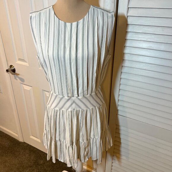 Reiss Women’s Dress Size 12 Sofia Flippy Striped Mini White Green Stripe - Picture 4 of 14